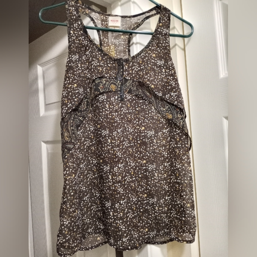 Brown Patterned Sleeveless Top